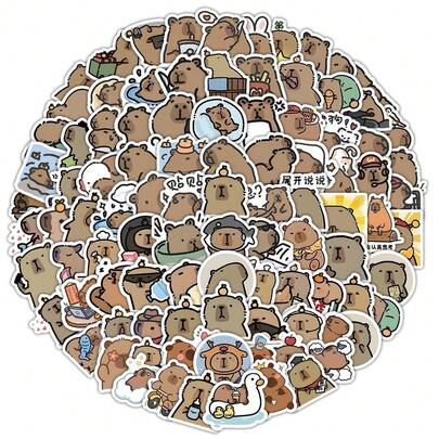 100 piezas Nuevos adhesivos de estilo lindo de dibujos animados de Capibara para casco, bicicleta, cuenta de mano, estuche de lápices, calcomanías