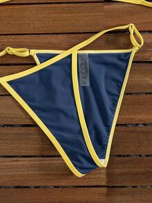 Bộ bikini hai mảnh nữ màu trơn phong cách Bohemian Y2K mới, áo cổ sâu với dây điều chỉnh và viền trang trí tương phản, quần bikini phối màu gợi cảm thanh lịch dễ thương, phù hợp cho bãi biển/mùa xuân/mùa hè, kỳ nghỉ, tiệc bể bơi - Nhiều màu - Xem 8