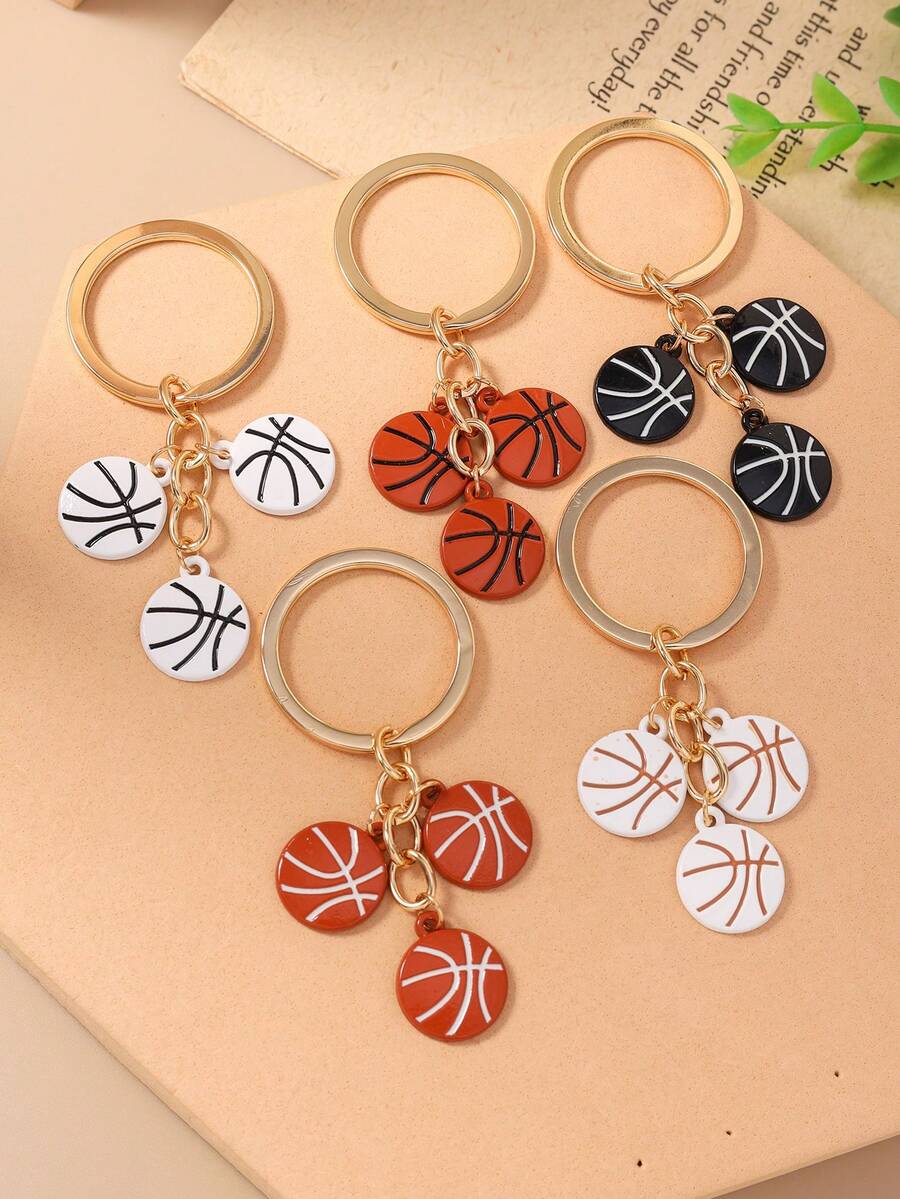 1pc Creative Basketball Keychain, Fashion Sports Accessory Keyring For Daily Use - Three Basketballs - View 1