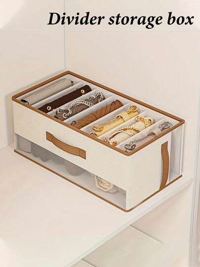 Bolsa de almacenamiento plegable y elegante de color blanco con ventana transparente, caja de almacenamiento de tela, caja organizadora compartimentada, diseño de múltiples compartimentos, adecuada para bolsos, zapatos y accesorios - Ahorro de espacio para el armario y el almacenamiento del clóset, caja de almacenamiento de artículos de lujo con divisores