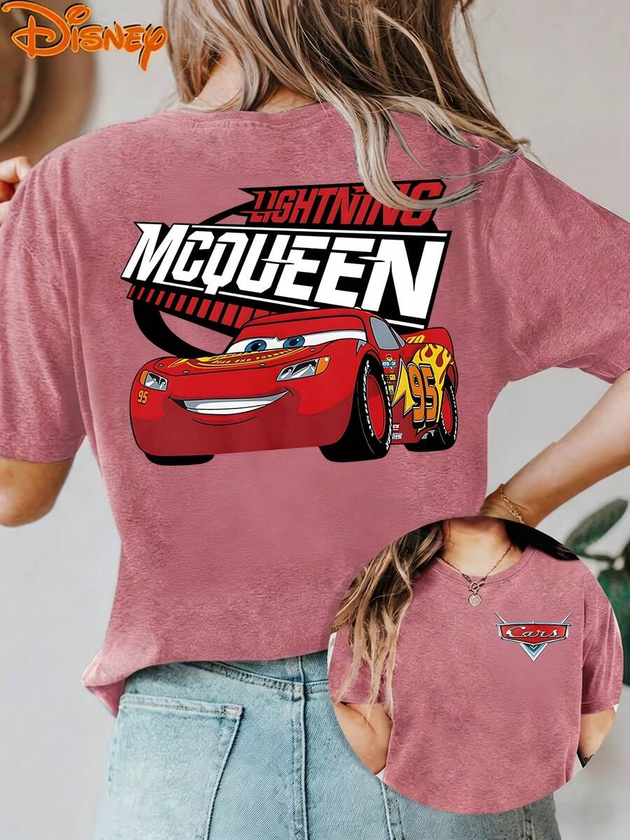 Disney License T Shirts,Disney PIXAR1 Cars Lightning McQueen Graphic T-Shirt, Women's Oversized 95 Racer Print Short Sleeve Tee, Casual Loose Fit Top For Cars Fans, Racing Enthusiasts, Daily Wear, Disney PIXAR1 Trips & Theme Park Outings ,Camiseta, Summer Outfits For Women, Summer Clothes, Summer Tops, Tops For Women, Festival Outfits, Summer Tops For Women, Mother's Day, Mother's Day Clothing, Gifts For Family And Friends, Spring Outfits For Women, Officially Licensed Disney T-Shirts, Disney Men's And Women's Spring/Summer Fashion Casual Short-Sleeve T-Shirts - Màu Hồng Tươi - Xem 1