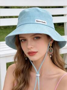 1pc Women's Drawstring Brim Bucket Hat, Outdoor Adjustable Chin Strap Design Tassel Bucket Hat, Soft Fabric Windproof Fashion, Suitable For Travel, Beach, Vacation, Casual Daily Use,Summer - Multicolor - View 2