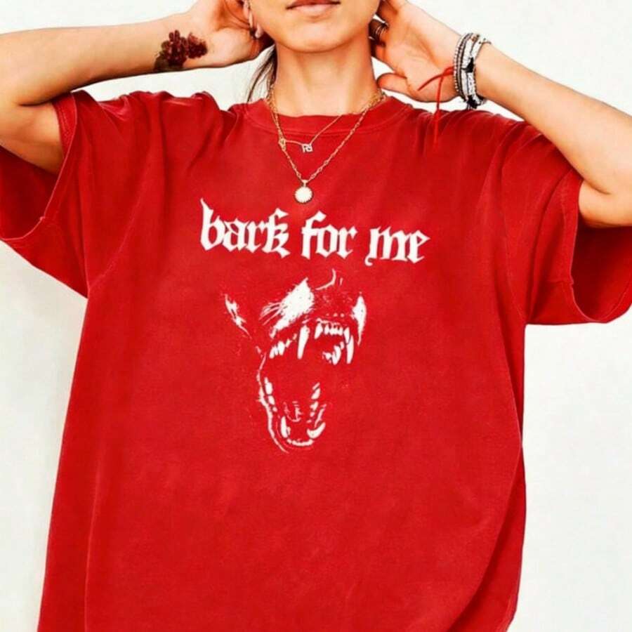 2026 Tops For Women Plus Size - Plus Size - Women's Bark For Me Comfortable T-Shirt| Retro Fun Barking Dog Design, Fashionable Street Style, Elegant - 紅色 - 查看 1