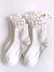 1/3/6 Pairs Japanese Style Cuffed Short Socks, Cute Cat Ear Design Women Socks, Black - Multicolor - View 2
