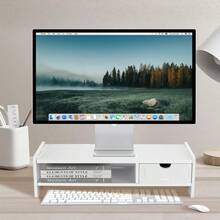 Double Drawer Computer Riser Stand, Office Monitor Storage Shelf, Desktop PC Elevating Organizer Must-Have - 查看 1