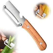 Multi Functional Vegetable Peler For Kitchen Utra-Sharp Stairless Stel Blade With Wooden Handle And Botle Opener For Vegetables Or Fruits That Need To Be Peeled - 木質色 - 查看 9