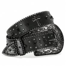 SUOSDEY Unisex Rhinestone Belt  Halloween    Vintage    Rivet    Sparkly Bling Diamond  Belts  Music Festival Wear - Đen 4 - Xem 11