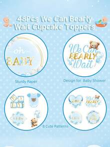 16pcs/24pcs Blue Bear Cake Toppers, Baby Boy Birthday Party Decorations, Baby Shower, Gender Reveal Party Supplies - Multicolor - View 7
