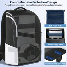 PS Console Backpack For P-S5/ Slim/ Pro Console, Fully Zip-Open P-S5 Carrying Case Travel Bag, Large Capacity PS- 5 Storage Bag For Dual Controllers,PS Portal, Laptop, Game Cards, Backpack With 3 Cable Pouch - Multicolor - View 4