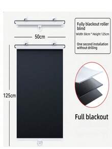 No-Drill Blackout Roller Blinds, With 3 Suction Cups, Retractable Curtain, Portable Window Shade For Home, Office And Car - Black - View 12