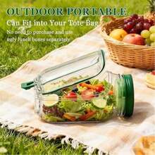2Pcs Salad Pod Container, Vertical Layering Salad Pod, Built-In Bowl Design, Plastic Interval Salads Box With Leak Proof Sauce Dressing Case, Fresh Salads Storage For Lunch, Fruit - Green - View 11