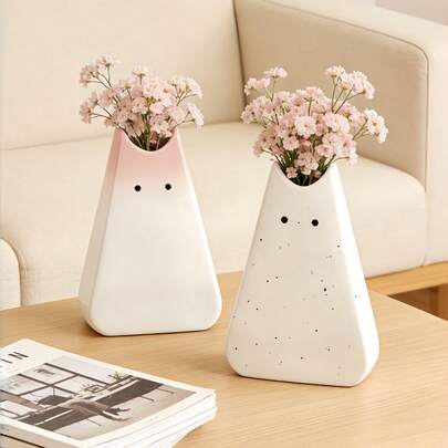 1pc Cat-Shaped Vase, A Nordic-Style Cream-Colored Gradient Speckled Design,Desktop Decorative Piece Suitable For Living Room And Bedroom Home Decor.