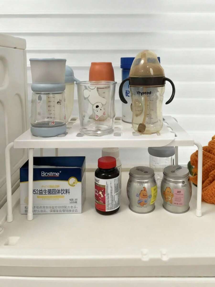可扩展橱柜架，厨房置物架，多功能置物架，适用于厨房收纳、浴室收纳、化妆品收纳、桌面收纳，网格设计，带排水孔，灰色。