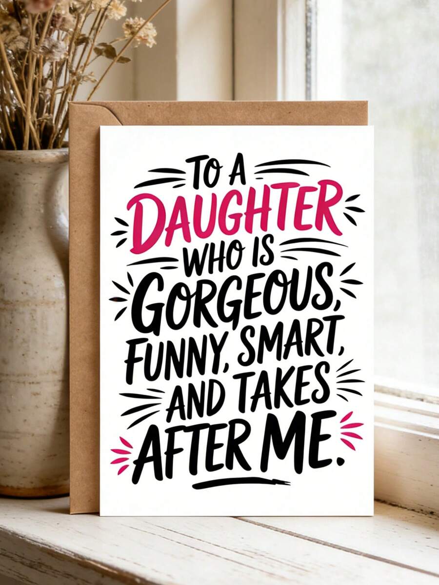 1pc Humorous Greeting Card For Daughter | Special Occasion Birthday Gift From Parents, Cartoon Design, Witty Girl - Multicolor - View 1