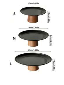 1 pièce Présentoir à gâteau en acier inoxydable avec base en bois, assiette de présentation de desserts, plateau multifonctionnel pour fruits, convient pour la décoration de table à manger, service à la maison et en cuisine, utilisation pendant le Ramadan - Noir - Voir 10