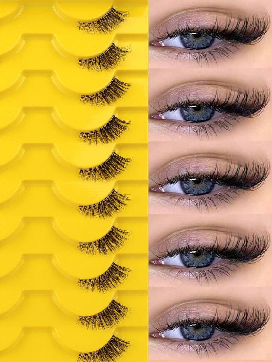 NAIJEMA 10 pares de pestañas postizas de media-ojo naturales, pestañas de ojo de gato, pestañas de ojo de zorro, pestañas de visón falso esponjosas, pestañas 3D suaves y ligeras, pestañas postizas naturales, pestañas alargadoras, adecuadas para fiestas y uso diario - Negro - Ver 1