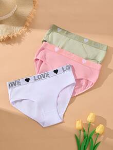 3pcs Women's Solid Color Mid-Rise Briefs, Elegant Letter Print, Stretchy Knit Fabric, Multi-Color Options - Multicolor - View 2