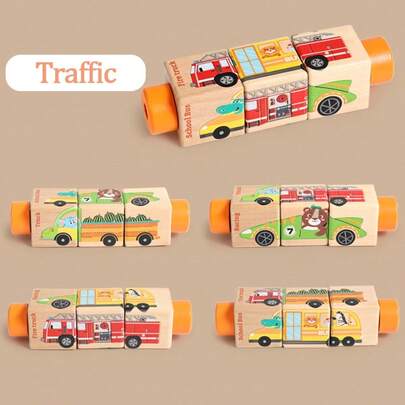 Children's Wooden 4-Sided Rotating Puzzle Blocks, Early Education And Hand-Eye Coordination Training Toy, Simple Birthday And Christmas Gift Toy