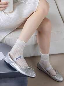 Vớ mỏng bằng lưới kiểu ballet có viền ren, dài đến giữa bắp chân, thoáng khí cho mùa hè. - Nhiều màu - Xem 2
