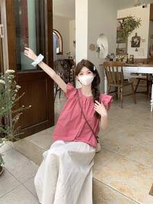 Áo khoác cardigan tay ngắn cổ tròn, kiểu Hàn Quốc, ngọt ngào và dịu dàng, thích hợp cho mùa hè. - Màu Hồng  Dưa hấu - Xem 3