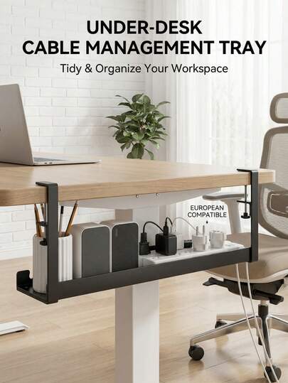 Khay quản lý cáp dưới bàn, Bộ sắp xếp cáp lưới kim loại có kẹp để lắp đặt, 3 lỗ, Khay cáp có mặt bàn & Bộ sắp xếp cáp bên dưới, Giá đỡ dây có thể điều chỉnh, Thích hợp cho bàn làm việc đứng tại nhà và văn phòng