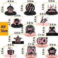 Globos de mesa de panal de abeja con diseño de feliz cumpleaños 60, color oro rosa y negro, decoración de mesa, decoración de mesa, para niñas, mujeres, princesas de 60 años, fiesta de cumpleaños, - 25 - Ver 10