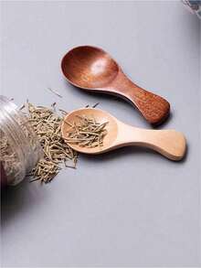 1/2pcs Wooden Short Handle Spoon Set, Suitable For Dessert, Ice Cream, Coffee, Tea, Milk Powder And Mini Jam - Multicolor - View 4