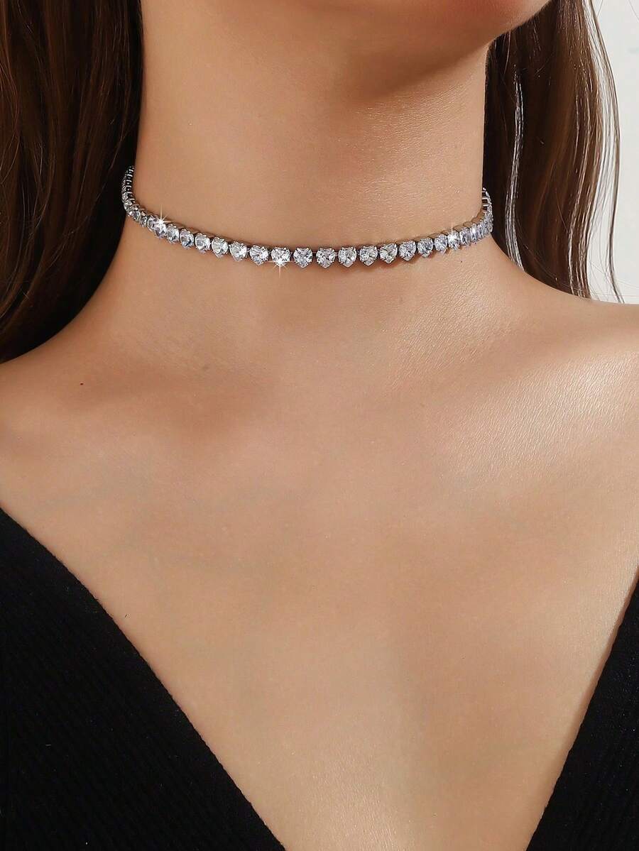 1 chiếc vòng cổ nữ hình mắt đá zirconia, đa năng, phù hợp cho cả trang phục hàng ngày và dạ hội. - JXJL21349 Trái Tim Trắng - Xem 1