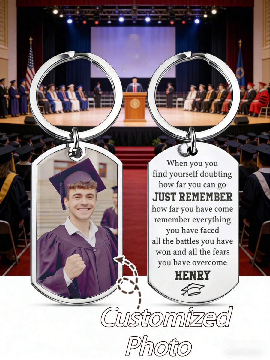 Individualisierter Abschluss Gedenk-Schlüsselanhänger, personalisierter Foto-gravierter inspirierender Anhänger, exklusives Uni/Highschool Abschluss Souvenir, einzigartiges Abschlussgeschenk für Sohn/Tochter - Verschiedenfarbig - Übersicht 1