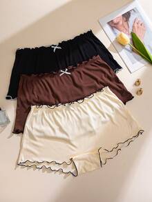3pcs Women's Multicolor Frill Trim Tummy Control Seamless Comfortable Simple Anti-Chafing Plus Size Briefs - Multicolor - View 2