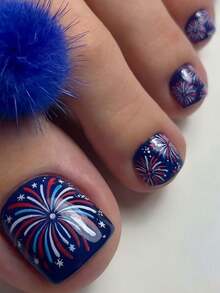 24pcs Blue & Purple Radiant Pattern Toe Nail Stickers, Short Square Toe Nail Art Decals Nails - Blue - View 7