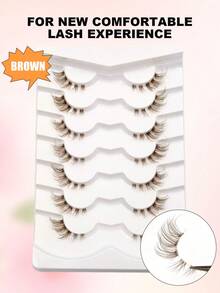 Asiteo 7 Pairs Brown Natural Half-Strip Eyelashes With Transparent Band, Soft & Fluffy Cat Eye Style Natural Lashes, Reusable - Half Eyelashes - View 6