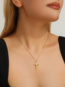1 chiếc dây chuyền mặt thánh giá thời trang, trang sức tối giản, kiểu dáng choker unisex, phù hợp để đeo hàng ngày. - Vàng - Xem 7