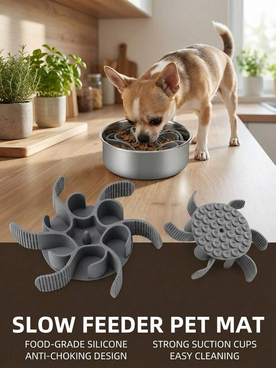PETSIN 狗狗慢食器狗碗硅胶螺旋狗食碗喂食器插入物减缓进食速度，适合大中小型犬，完美搭配不锈钢玻璃陶瓷狗碗 - 灰色 - 查看 1