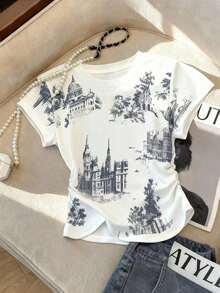 Set de 3 camisetas de mujer de verano con nuevos diseños de frutas, cerezas, flores y rayas - Blanco - Ver 6