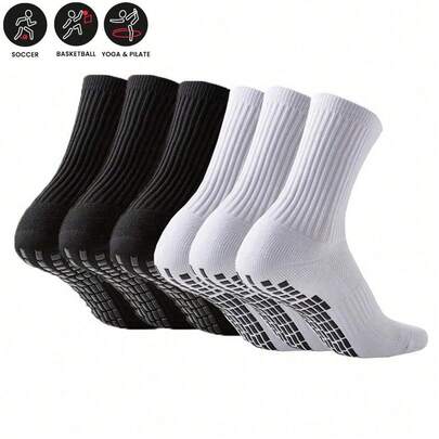 6 Pairs Men's And Women's Non-Slip Soccer Socks With Rubber Dots, Thickened Terry Bottom Sports Socks, Running Socks, Suitable For Running, Playing Soccer, Basketball, Fitness (6/4/3/1 Pair)