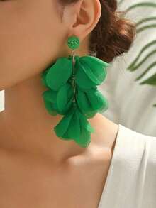 1 Pair Handmade Green Fabric Flower Tassel Earrings, Exaggerated Fashion Jewelry, Suitable For Party, Prom, Beach Vacation - Mauve Purple - View 5