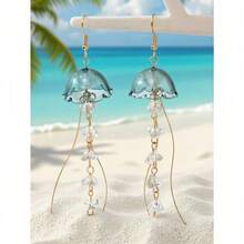 1 Pair Women's Jellyfish Earrings - Geometric Tassels, Lightweight Dangle Earrings With Iridescent Jellyfish Pendant, Beachy Vacation Jewelry For Pool Parties, Summer Outings & Daily Wear, Perfect Gift For Women - Màu xanh nhạt - Xem 13