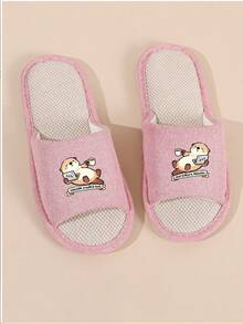 Sandalias de lino de punta abierta para mujer, con lindo diseño de animales, cómodas y fáciles de poner, con suela antideslizante y resistente al desgaste, adecuadas para primavera y otoño, nuevo estilo para parejas - Rosa - Ver 5