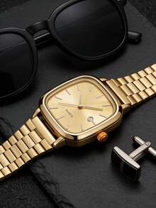Set Jam Tangan Bisnis Mewah Pria 2 Buah, Termasuk Jam Tangan dengan Tali Baja Persegi Hitam dan Emas. Dirancang dengan Penanda Jarum Minimalis dan Jendela Tanggal, Dial Matte, Memancarkan Gaya Mode Bisnis yang Berwibawa. Set Jam Tangan Praktis - MultiWarna - View 4