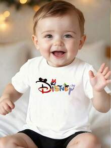 Disney Mickey Mouse & Friends 2026 Vacation T-Shirt, Castle Graphic Short Sleeve Tee, Comfort Lightweight Infant Casual Top - trắng - Xem 2