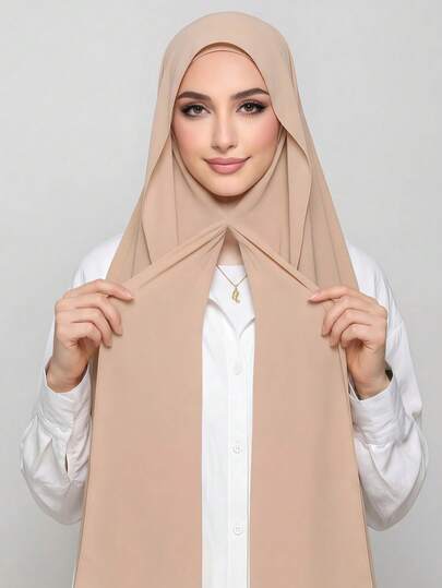1pc 3-In-1 Instant Chiffon Hijab With Built-In Magnets And Undercap/All-In-One Instant Hijab - No Pins, Slip-Free Fit, Easy Wear In Seconds. Suitable For Daily Abaya Matching, Outdoor Activities, Prayers And Worship