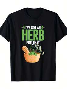 Camiseta Gráfica Herbalista de 220 g/m² para Hombre y Mujer |   Camiseta de manga corta con cuello redondo y estampado botánico, con el eslogan "I've Got an Herb for That", estilo retro de hierbas, ropa casual para todas las estaciones, estilo vintage, cuello redondo, tela ligeramente elástica. - Negro - Ver 1