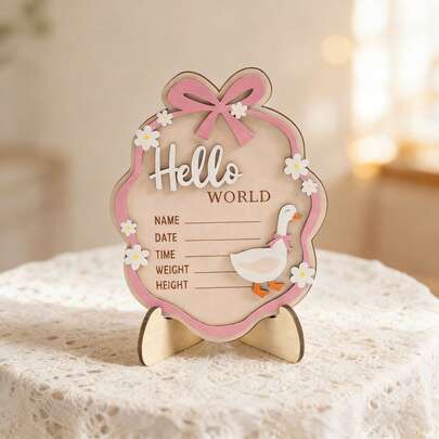 Baby Shower Supplies, Newborn Announcement Sign, Wooden "Hello World" Newborn Name Plaque With Stand, 3D Pink Bow Floral Name Board, Nursery Decor, Newborn Photo Prop Gift, Baby Essentials