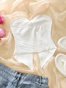 Starfish & Shell Decor Ruched Camisole Top, Satin Fabric With Tassel Trim, Vacation Beach Sweet & Sexy Layering White Summer - White - View 2