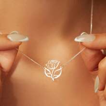 Dây chuyền hoa hồng bằng thép không gỉ, mặt dây chuyền hoa rỗng sang trọng, dây đeo quai xanh, vòng cổ choker, trang sức tối giản, quà tặng dự tiệc. - Vòng cổ hoa hồng - Xem 7