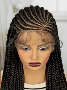 A ANYTIME 34-36 Inch Lace Front Synthetic Braided Box Braid Wig With Baby Hair, Suitable For Lace Front Wig - Black - View 6