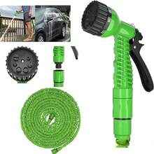 可伸缩花园水管，3倍柔性可伸缩魔法水管，带7种喷水模式喷嘴，3/4英寸和1/2英寸接头，适用于浇水、清洗和清洁 - 多色 - 查看 5