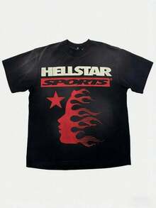 Hellstars Sports Red Silhouette Vintage Graphic T-Shirt,180g 100% Cotton,Round Neck Short Sleeve,Black Streetwear Essential For Summer Going Out,Unisex Style Summer Clothes,Summer Tops,Summer Outfits,Cute Tops,Black Top,Spring Break Outfits,Spring Tops,Graphic Tee,Family Matching Outfits,Tops For Women,Mens Clothes,Men Shirts,Boys Clothes,Girls Clothes,Tween Girl Clothes,Shirts For Teen Girls,Toddler Boy Clothes - 黑色 - 查看 6