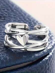 1枚多层线条缠绕心形简约优雅性感时尚百搭可调节女式戒指，适合母亲节、毕业典礼、音乐节、复活节、派对、日常通勤、度假等场合佩戴。 - A - 查看 7